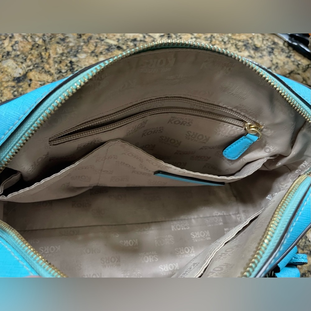Michael Kors Satchel Bag Purse Removable Crossbody Rare Aqua Color Preloved - Picture 9 of 13